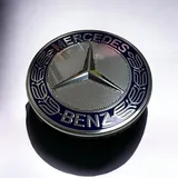 Mercedes-Benz Radnabenabdeckung Stern mit Lorbeerkranz blau 3D-Effekt, Aluminium, 75 mm, Speichen-Clip, Blau