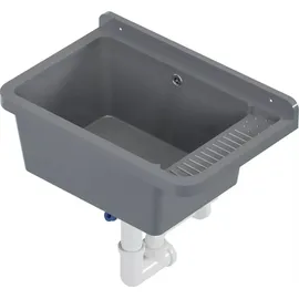 QLS Ausgussbecken 50x34 cm aus Kunststoff mit Siphon Garage Werkstatt Grau