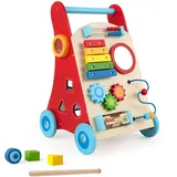 DREAMADE Lauflernwagen Holz, Lauflernhilfe ab 1 Jahr, Baby Gehhilfe mit Spiegel & Spielzeug, Gehfrei Baby Holzspielzeug für Jungen & Mädchen (Modell 8-Rot)