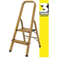 Craftfull Stehleiter CF-133A, Aluminium-Haushaltsleiter, 2-6 Stufen, gummierte Standfüße, bis 150 kg (2 Stufen Holz Edition)