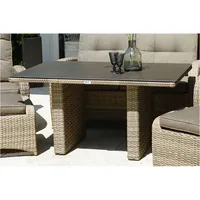 Ploß Rabida Lounge-Tisch, champagner-meliert, Polyrattan, 140x85cm, Glasplatte in Steinoptik