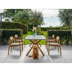 Traditional Teak Set Carmen II - Das Set besteht aus: 1 x Tisch Carmen Platte Keramik, 4 x bzw. 6 x. Stapelses...