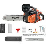 VEVOR 40cc Benzin-Kettensäge, 355 mm Benzin-Kettensäge, 1,8 PS starke Säge mit rutschfestem Griff, zwei Kraftstofftanks, Not-Aus-Funktion, max. 12000U/min, zum Holzfällen, Baumbeschneiden & Roden