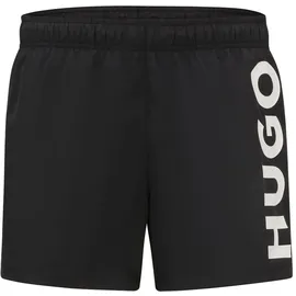 Hugo Badeshorts HUGO UNDERWEAR "ABAS", Herren, Gr. M (50), N-Gr, schwarz (schwarz 001), Microfaser, Polyester, kontrastfarbene Details, unifarben, Badehosen Badeshorts, seitlich mit großem HUGO Logo-Print