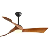 Rutaqian Deckenventilator 52 Zoll Deckenventilator mit Beleuchtung und 3 Holz Flügeln, Leise, 6 Geschwindigkeiten,Umkehrbarer DC-Motor schwarz|silberfarben