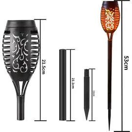 lqwell Solarleuchten Solar Fackellicht für Außen Garten 1 Stück 12 LED Solarlampe mit Realistischer Flammeneffekt IP65 Wasserdicht Gartenfackeln
