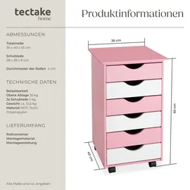 Tectake Rollcontainer 36 x 40 x 65 cm rosa