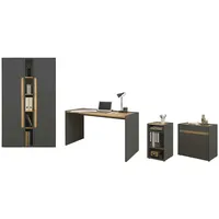 Furn.design Büromöbel komplett Set in grau matt und Wotan