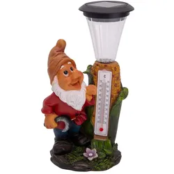 Solarlampe Gartendeko Thermometer LED Terrassenlampe Gartenzwerg bunt H 26 cm