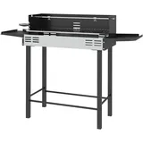 Dreistöckiger Holzkohlegrill Mit Klappbaren Ablagen Und Drehspieß, Edelstahl, 118 X 32 X 90 Cm, Schwarz