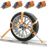 Baumarktplus 4x Spanngurte Autotransport Zurrgurt Radsicherung PKW KFZ Trailer Anhänger Verzurrsystem orange