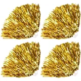JIHUOO Cheerleader-Pompons aus Kunststoff, für Mädchen, Cheerleader-Pompons, Metallfolie, Teamgeist, Tanz-Team, Pompons mit Griffen, Cheerleading-Kostüm-Zubehör, goldfarben, 4 Stück