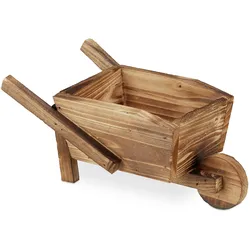 Relaxdays Pflanzengefäß Holz, 2 Stück, Pflanzschubkarre & halbes Blumenfass, Gartendeko, zum Bepflanzen, rustikal, natur