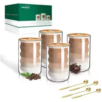 LuxusKollektion Latte-Macchiato-Glas Latte Macchiato Gläser Doppelwandig 400ml 4er Pack + Löffel