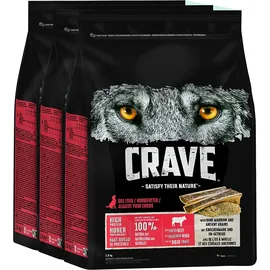 Crave Premium Trockenfutter Rind mit Knochenmark & Urgetreide 3 x 2,8 kg