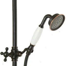 PaulGurkes Nostalgie Wannenarmatur Aufputz Retro schwarz Armatur Duschstange Set