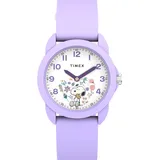 Timex Peanuts Time Teacher 34 mm Analoggehäuse Lila Silikonarmband Weiß