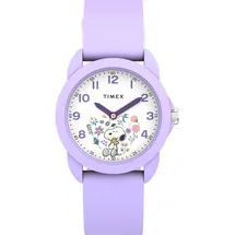 Timex Peanuts Time Teacher 34 mm Analoggehäuse Lila Silikonarmband Weiß