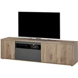 Bega Consult TV Lowboard NOVARA, 186 x 50 cm - 3 Türen 1 Schublade - Viking Eiche Dekor Grau matt