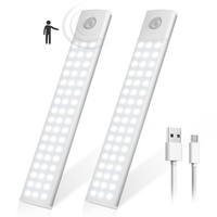 Sporgo 2 Stück LED Bewegungsmelder Schrankleuchten, USB Wiederaufladbar Batterie Unterbauleuchte Küche, 20CM LED Warmweiß Schranklicht Schrankbeleuchtung Für Kleiderschrank, Treppe, Flur