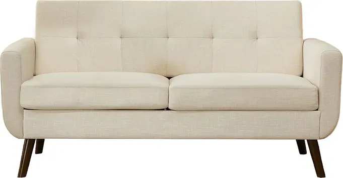 HONEYOU 165 cm Zweisitzer-Sofa, Mid-Century-Modern-Deko-Loveseat-Couch für Wohnzimmer, Knopfheftung gepolsterte kleine Couch für Schlafzimmer, solides und einfach zu montierendes Loveseat-Möbel, Beige