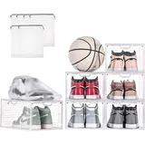 jphoiy box Schuhboxen, 6er Set, Schuhkarton stapelbar stabil, Aufbewahrungsboxen für Schuhe mit transparent Tür und Belüftungslöchern, für Schuhe bis Größe 46, stapelbare schuhbox weiße