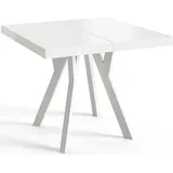 Quadratischer Esszimmertisch RICO, ausziehbarer Tisch, Größe: 90-190X90X77 cm, Wohnzimmertisch Farbe: Weiß, mit Holzbeinen in Farbe Weiß - Weiß