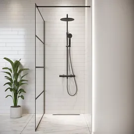 Badplaats Essos Walk-In-Dusche 100 x 200 cm Schwarz Sicherheitsglas