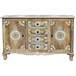 Sideboard HOME AFFAIRE "Gullaba", braun (hellbraun), B:140cm H:85cm T:40cm, Sideboards, Kommode, Hand bemalt, Breite 140 cm