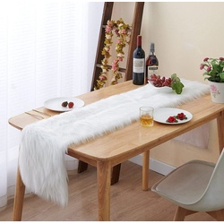 XDeer Tischläufer Tischläufe,Modern Tischläufer aus Kunstfell Felloptik Deko, Wohnzimmer für Weihnachten,Hochzeit,weiß (37x183cm) weiß