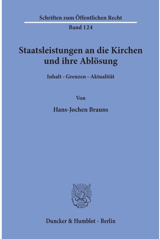 Staatsleistungen An Die Kirchen Und Ihre Ablösung. - Hans-Jochen Brauns, Kartoniert (TB)