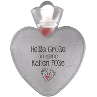 Hugo Frosch Wärmflasche Herz 1,0 l transparent mit Druck "Heiße Grüße an deine kalten Füße" und Herzeinlage
