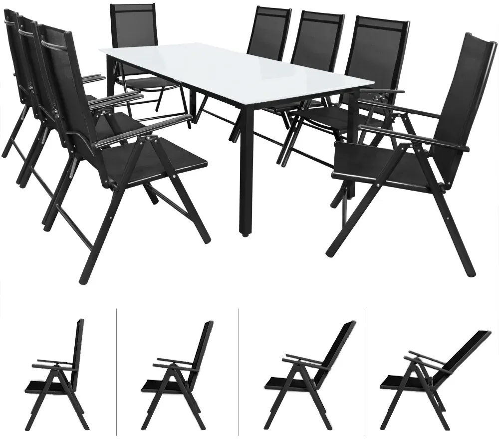 8 Seat Garden Table and Chairs Bern Anthracite Alu Frosted Glass