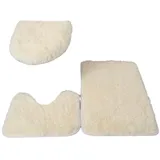rongweiwang 3 teiliges exquisites Handwerkskunst und rutschfestes Badezimmerteppich Set für stilvolle Touch PU Teppiche, Matten Set, WC Abdeckung, hergestellt aus PU, Beige