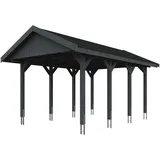 SKANHOLZ Skan Holz Wallgau - Satteldach Einzelcarport Breite 380 cm Gr. 1 - 380 x 600 cm Dachschalung Dachschalung mit Dachschindeln (schwarz) schiefergrau Holzcarport