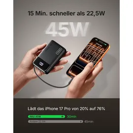 INIU 45W Power Bank, Ultra Klein 20000mAh mit Integriertem USB-C Kabel