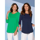 Classic Basics Longshirt CLASSIC BASICS "Doppelpack Shirts", Damen, Gr. 50, bunt (grasgrün, marine), 100% Baumwolle, unifarben, Rundhals, Shirts Longshirt
