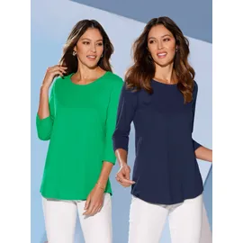 Classic Basics Longshirt CLASSIC BASICS "Doppelpack Shirts", Damen, Gr. 50, bunt (grasgrün, marine), 100% Baumwolle, unifarben, Rundhals, Shirts Longshirt