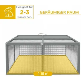PawHut Kleintierstall mit Freilaufgehege 110 x 105 x 50 cm grau
