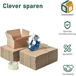 200 x Faltkarton (200 x 150 x 90 mm) + 1 x Klebeband PP28 (transparent, leise) + 1 x Handabroller Profi Verpackung Transport Päckchen Versandmaterial