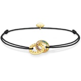 Thomas Sabo Damen Textilarmband schwarz mit zwei Ringen bunten Steinen vergoldet, 925 Sterlingsilber mit 750er Gelbgold-Vergoldung, Länge: 22 cm, A2085-996-7-L22V