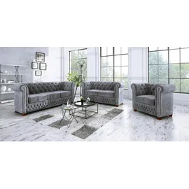 s-style möbel Harwell Sofa 3-Sitzer Chesterfield-Sofa für Wohnzimmer Lounge Couch mit verchromten Füßen Möbel Freistehende Polster Sofas & Couches Couchgarnitur Hellgrau 203 x 86 x 72 cm