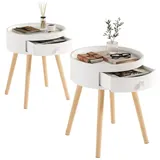 Woltu Nachttisch Nachtkommode Nachtschrank Sofatisch, mit Schublade, mit Beinen, Holz, MDF, Weiß