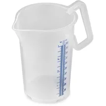 Thermohauser Messbecher m. geschlossenem Griff, 1000 ml, Kunststoff PP, blaue Skala in Litern und Millilitern,