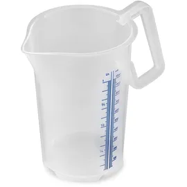 Thermohauser Messbecher m. geschlossenem Griff, 1000 ml, Kunststoff PP, blaue Skala in Litern und Millilitern,
