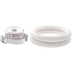 FitWood Olympic Turnringe 28mm - Glazing-Oberfläche / Weiß Gurt