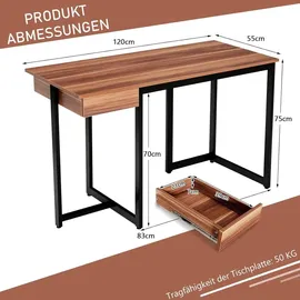 Costway Schreibtisch 120x55x75cm Walnuss / Braun / Schwarz