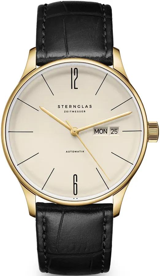 STERNGLAS - BERLIN AUTOMATIK - sepia gold - heritage lederarmband schwarz / 38MM