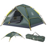 Hewolf Zelt, automatisch, Pop-Up-Zelt, für Camping, 2-3 Personen, wasserdicht, hydraulisch, Familienzelt, Doppelschicht, leicht zu installieren, mit Transporttasche – 230 x 210 x 135 cm XL grün