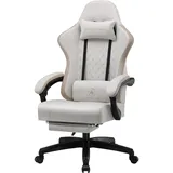 GTPLAYER Gaming Stuhl Ergonomischer Gaming Sessel Schreibtischstuhl mit Stoffoberfläche, Federsitzkissen, Verbindungsarmlehnen und Fußstütze Beige-Braun